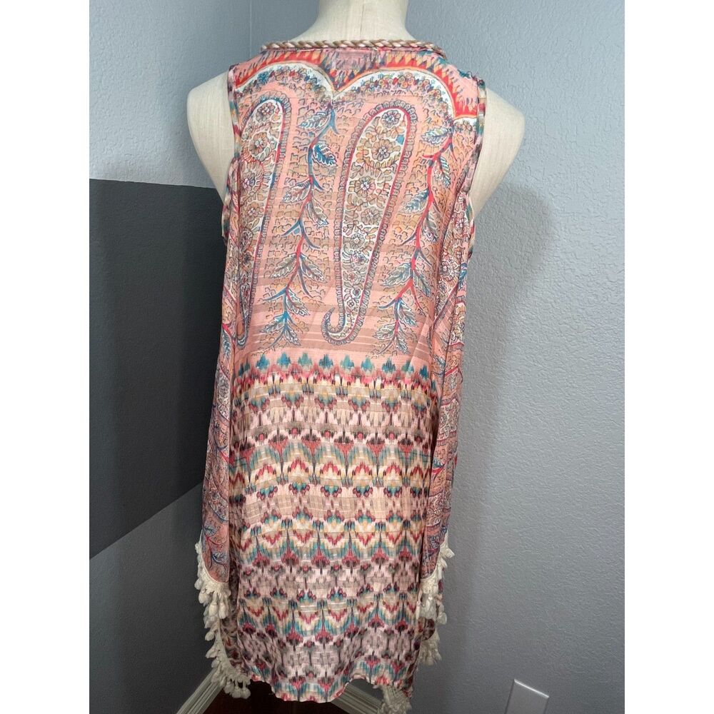 Casting Paris Tunic Top Large Pink Paisley Crochet Fringe L Coverup - Picture 3 of 10